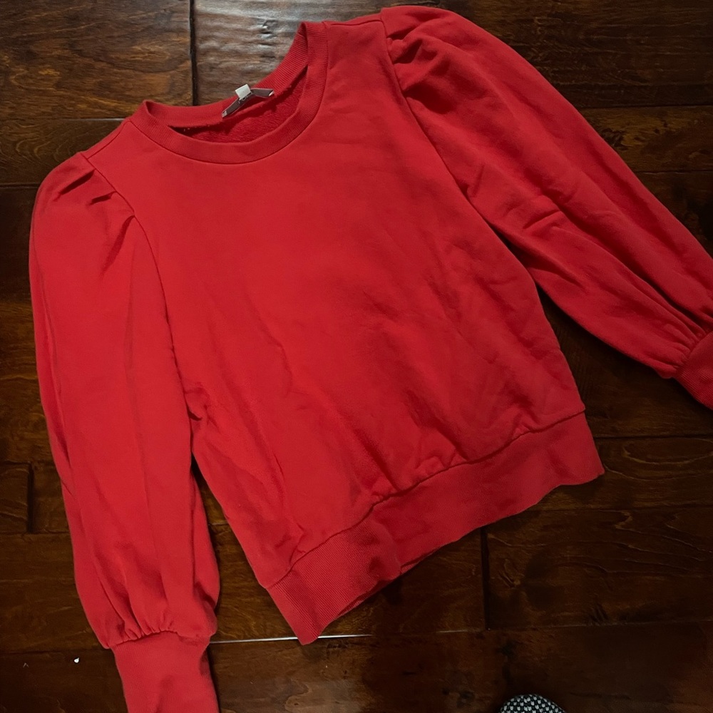 LOFT Puffed Sleeve Red Sweatshirt, Size Large